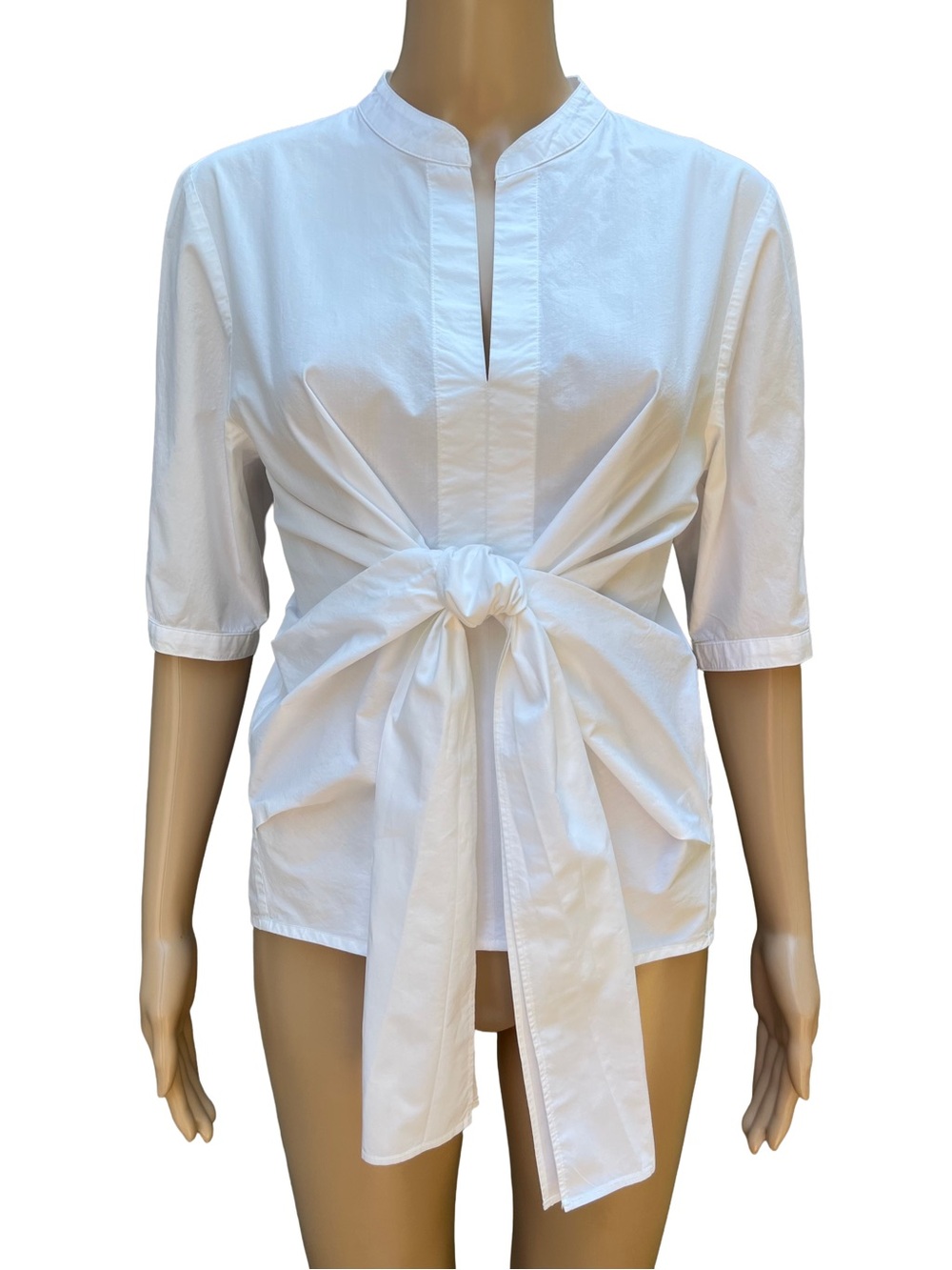 J.Crew White Cotton Tie Waist Poplin Blouse S-M